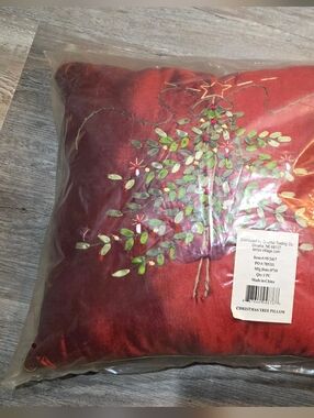 New Embroidered Red Velvet Christmas Tree Pillow